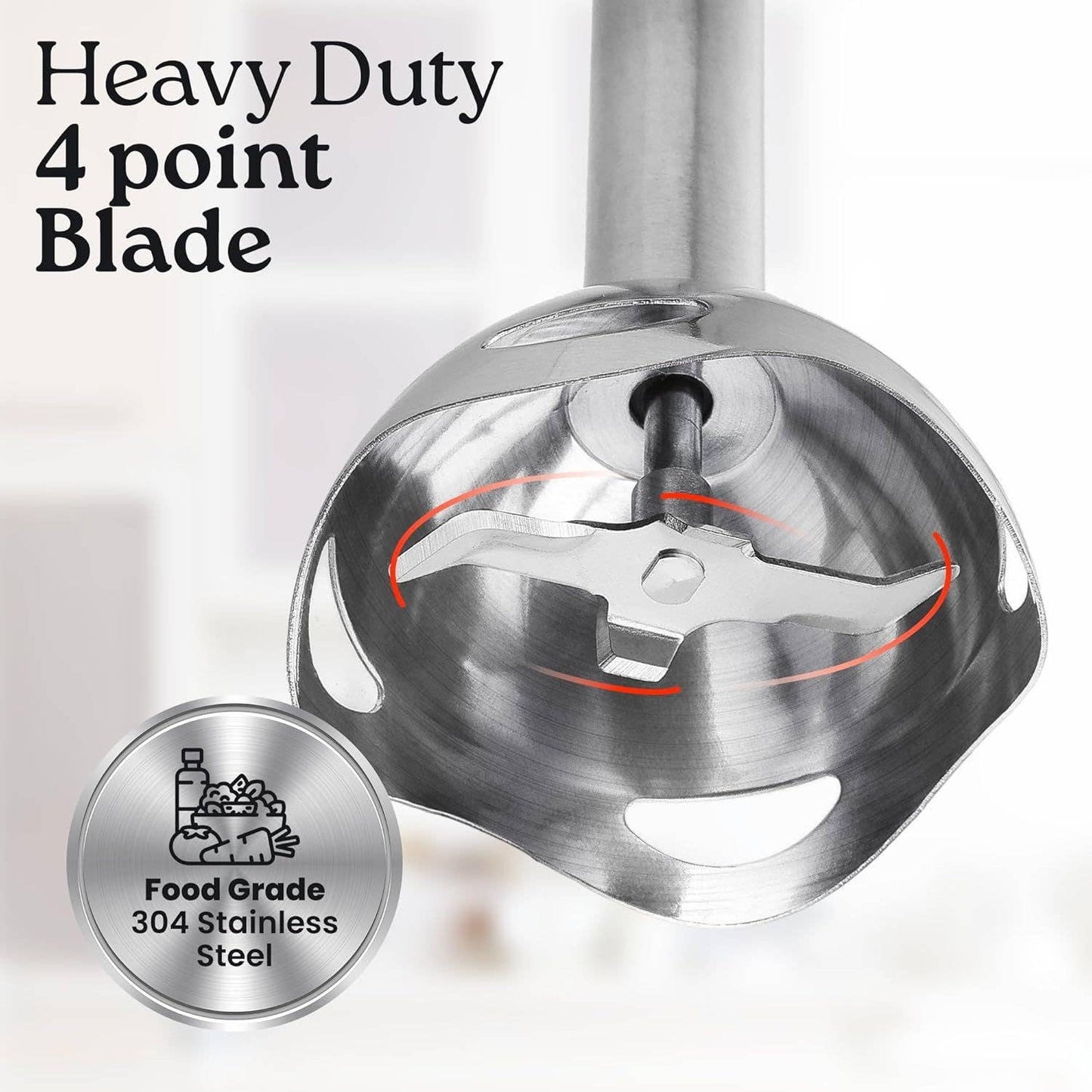 Powerful Immersion Blender Handheld - 800W : Red