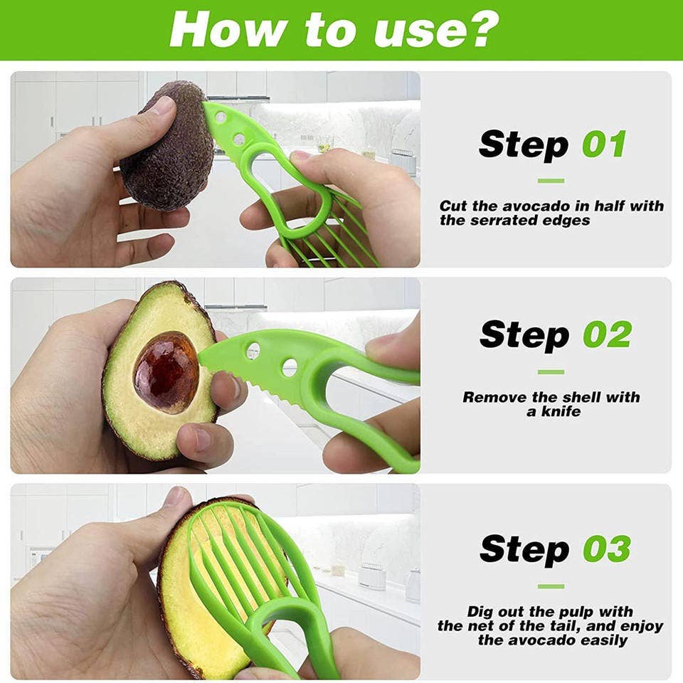 Multi Functional Plastic 3 in 1 Avocado Knife Avocado Cutter: 1 Pack