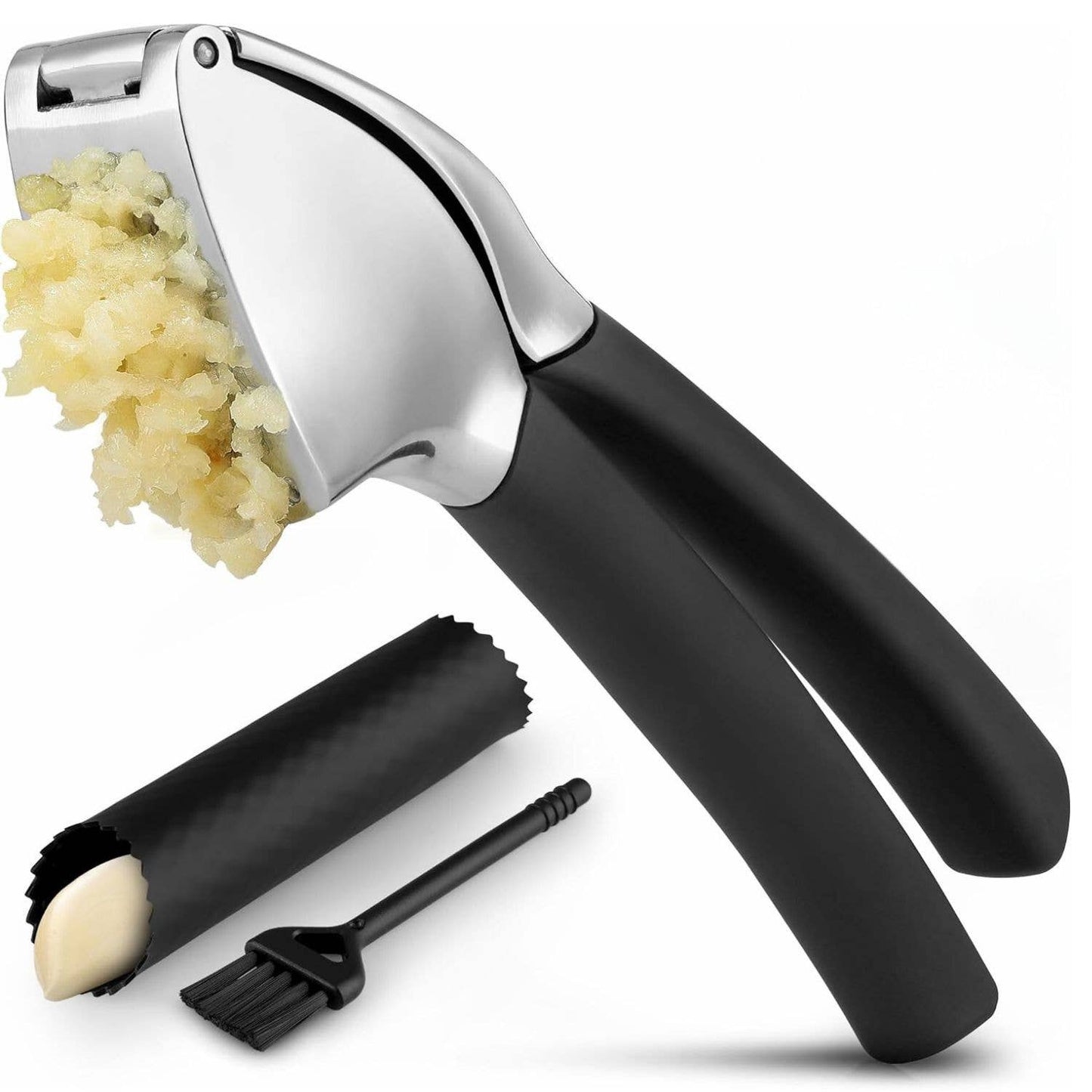 Garlic Press Stainless Steel w/ Peeler and Brush: Light Blue