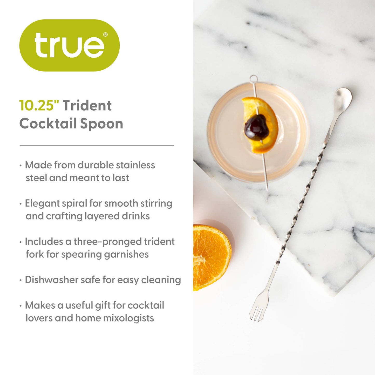 Trident 10.25" Stainless Steel Spiral Cocktail Spoon/Fork: Silver / 201 Stainless Steel