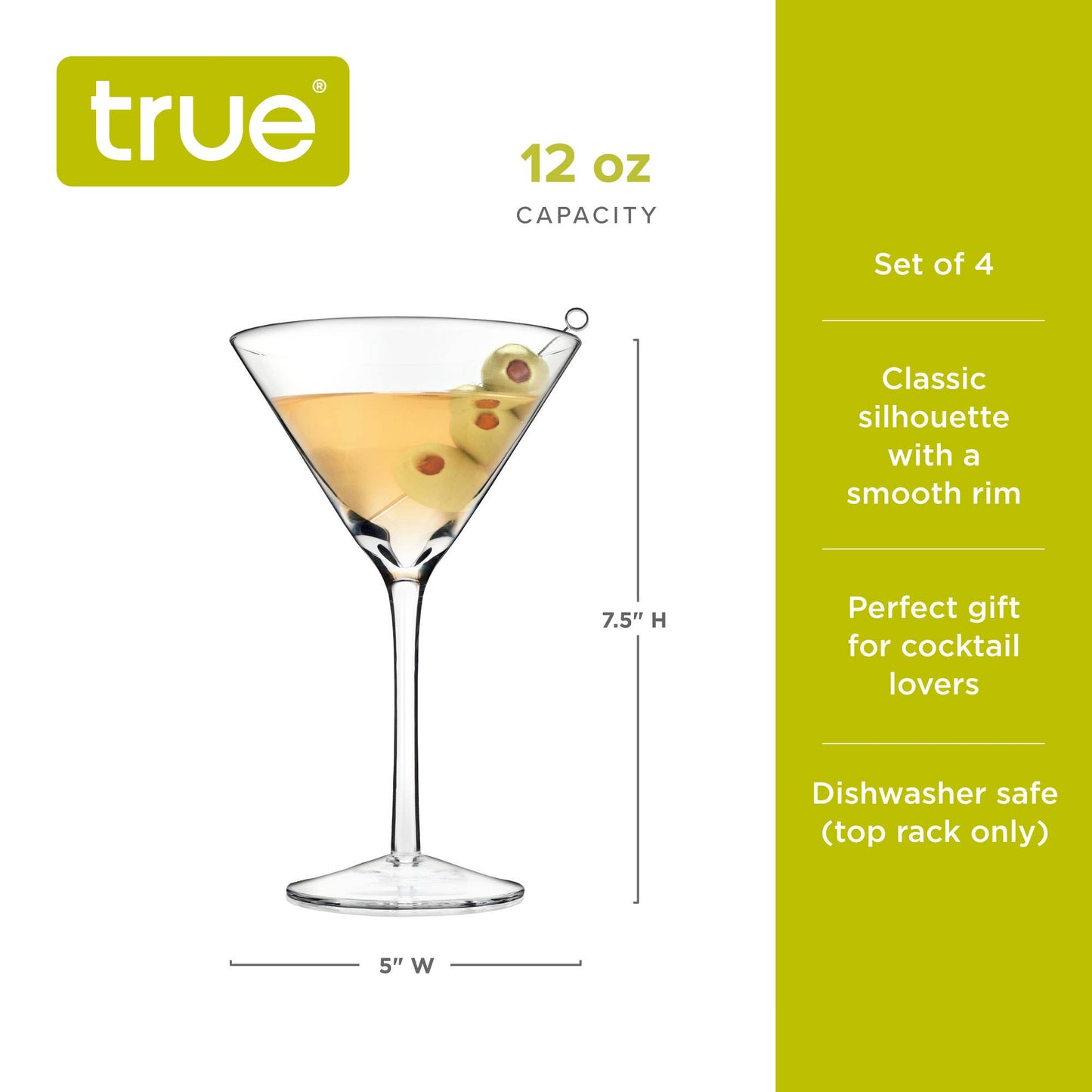 Manhattan Stemmed Glass Martini Cocktail Glasses - Set of 4