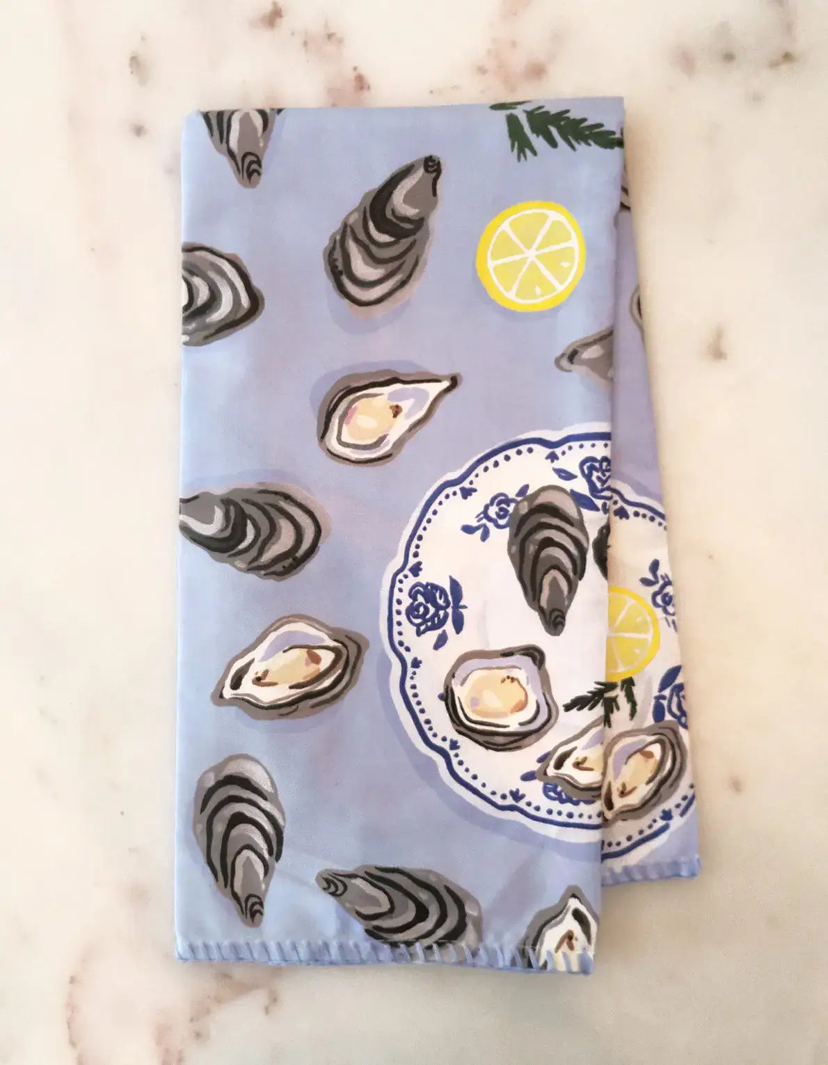 Oysters Cotton Tea Towel with Embroidered Detail