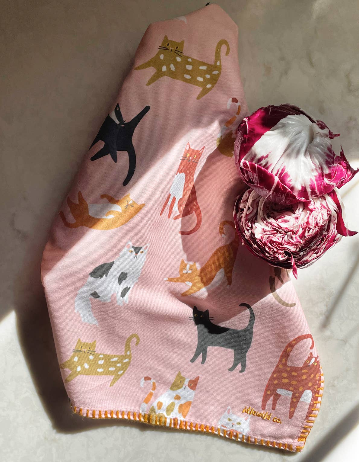 Cats Cotton Tea Towel with Embroidered Detail