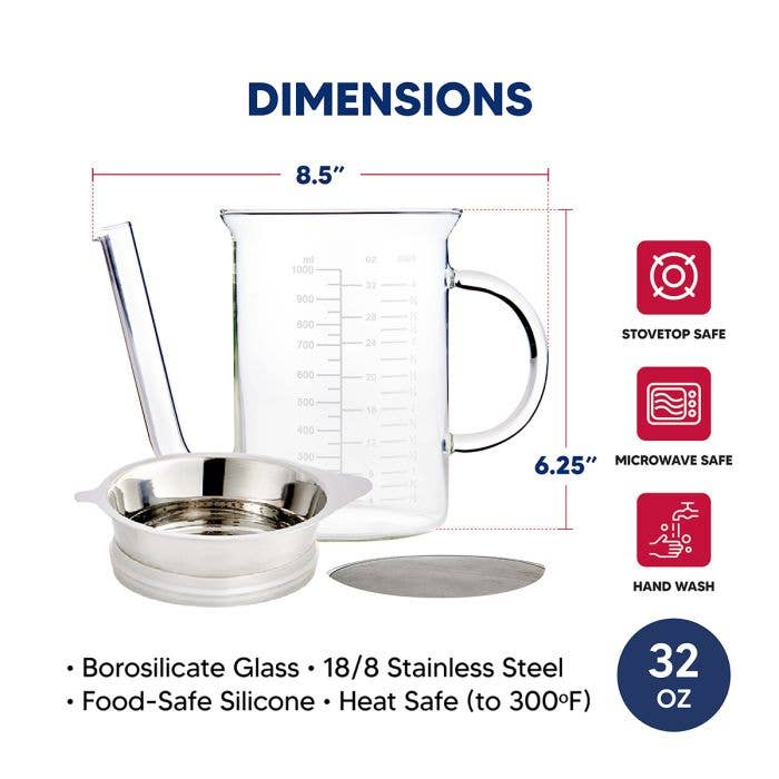 HIC Roasting Glass Fat Separator with Gravy Strainer