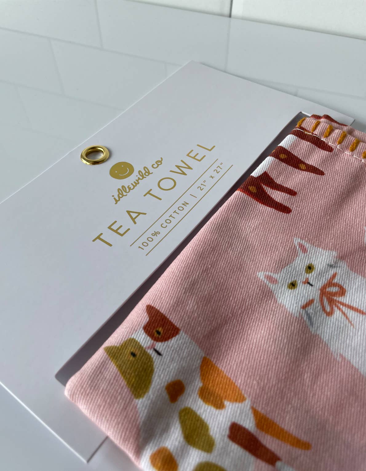 Cats Cotton Tea Towel with Embroidered Detail