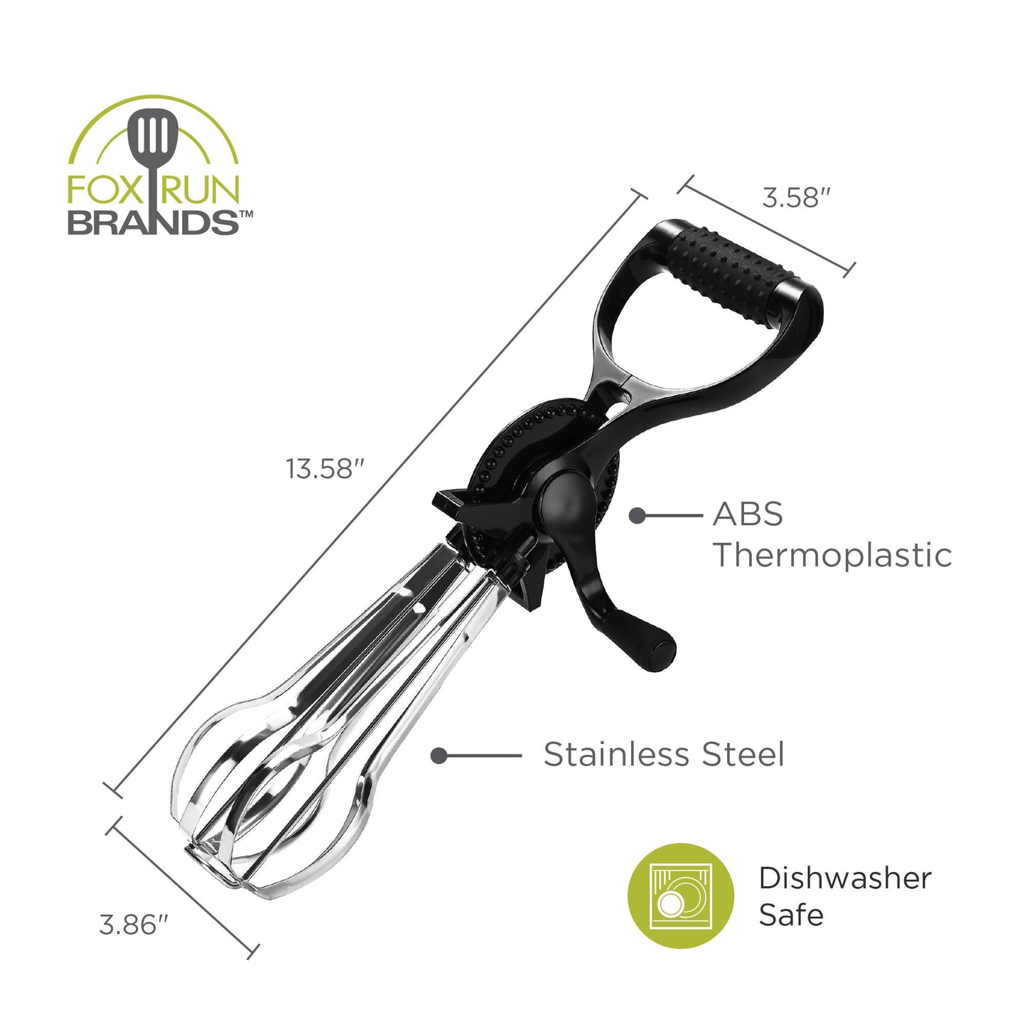 Fox Run Stainless Steel Manual Hand Mixer, 13" x 4"