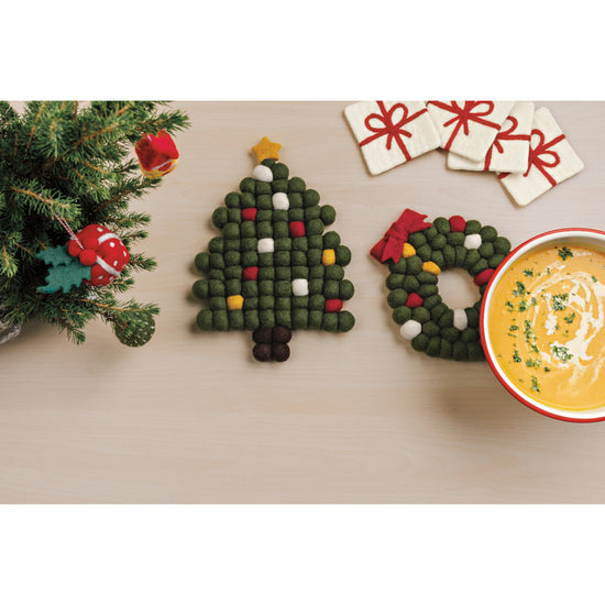 Wreath Christmas Felt Wool Trivet