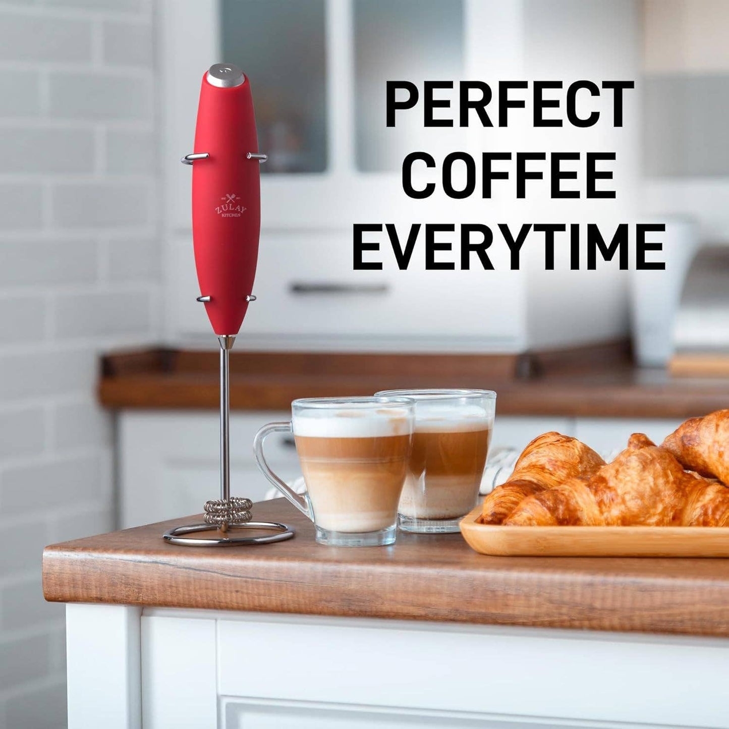 Zulay Double Whisk Milk Frother Handheld Mixer: Cardinal Red