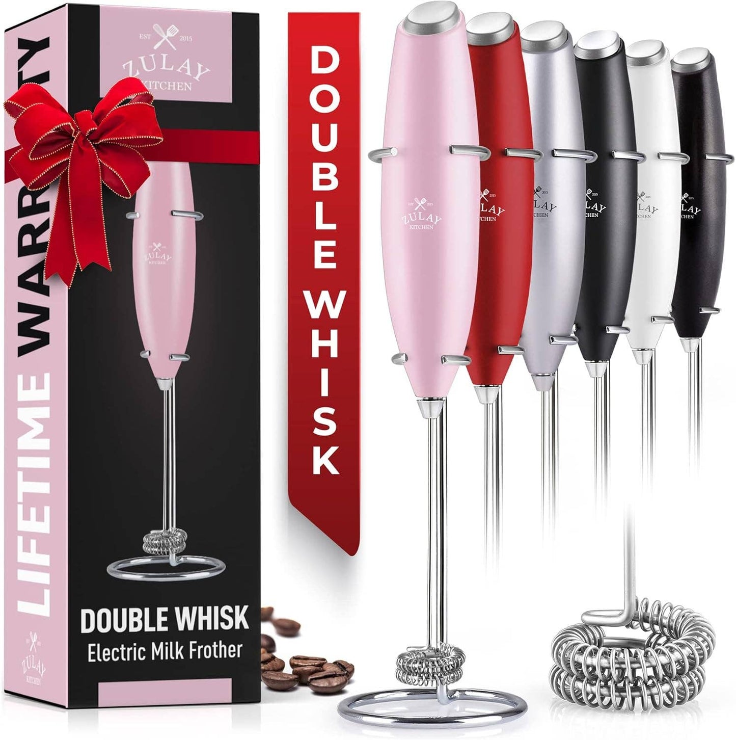 Zulay Double Whisk Milk Frother Handheld Mixer: Cotton Candy