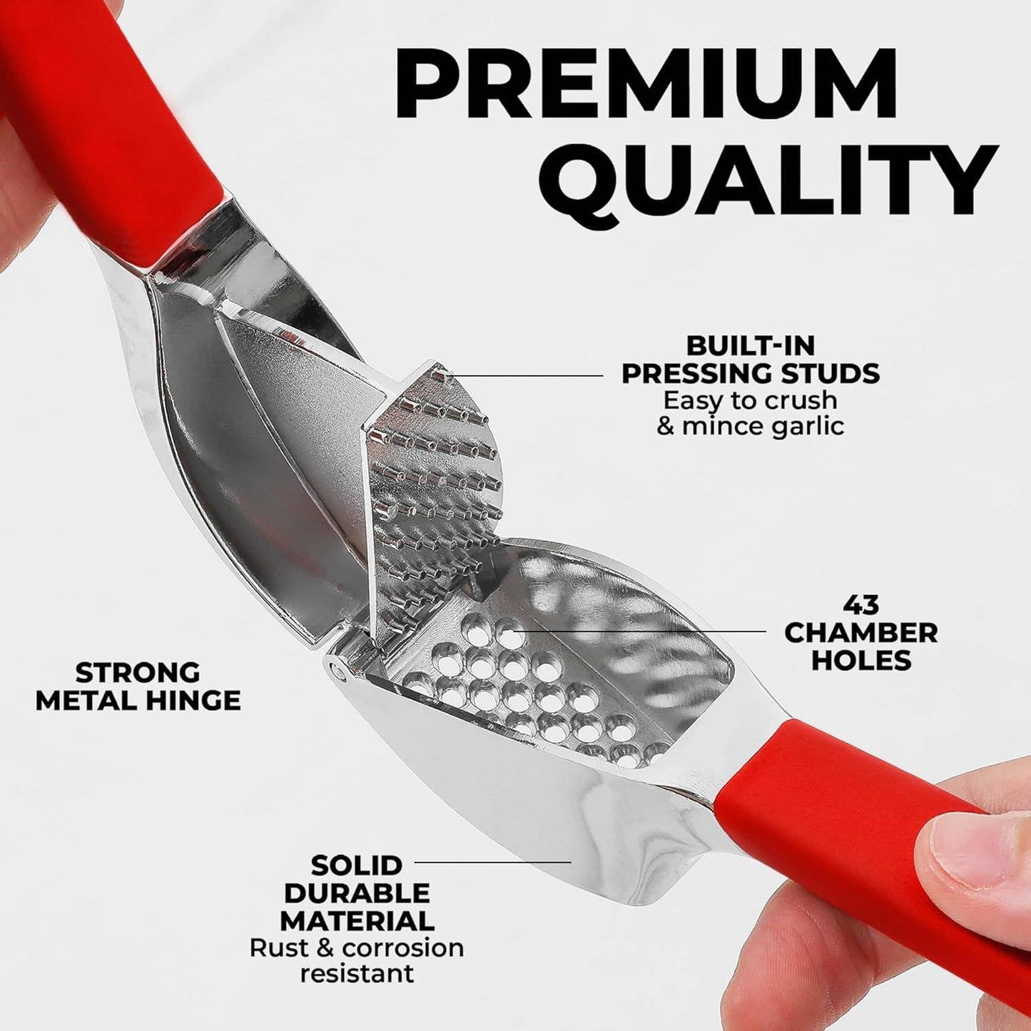 Garlic Press Stainless Steel w/ Peeler and Brush: Gray