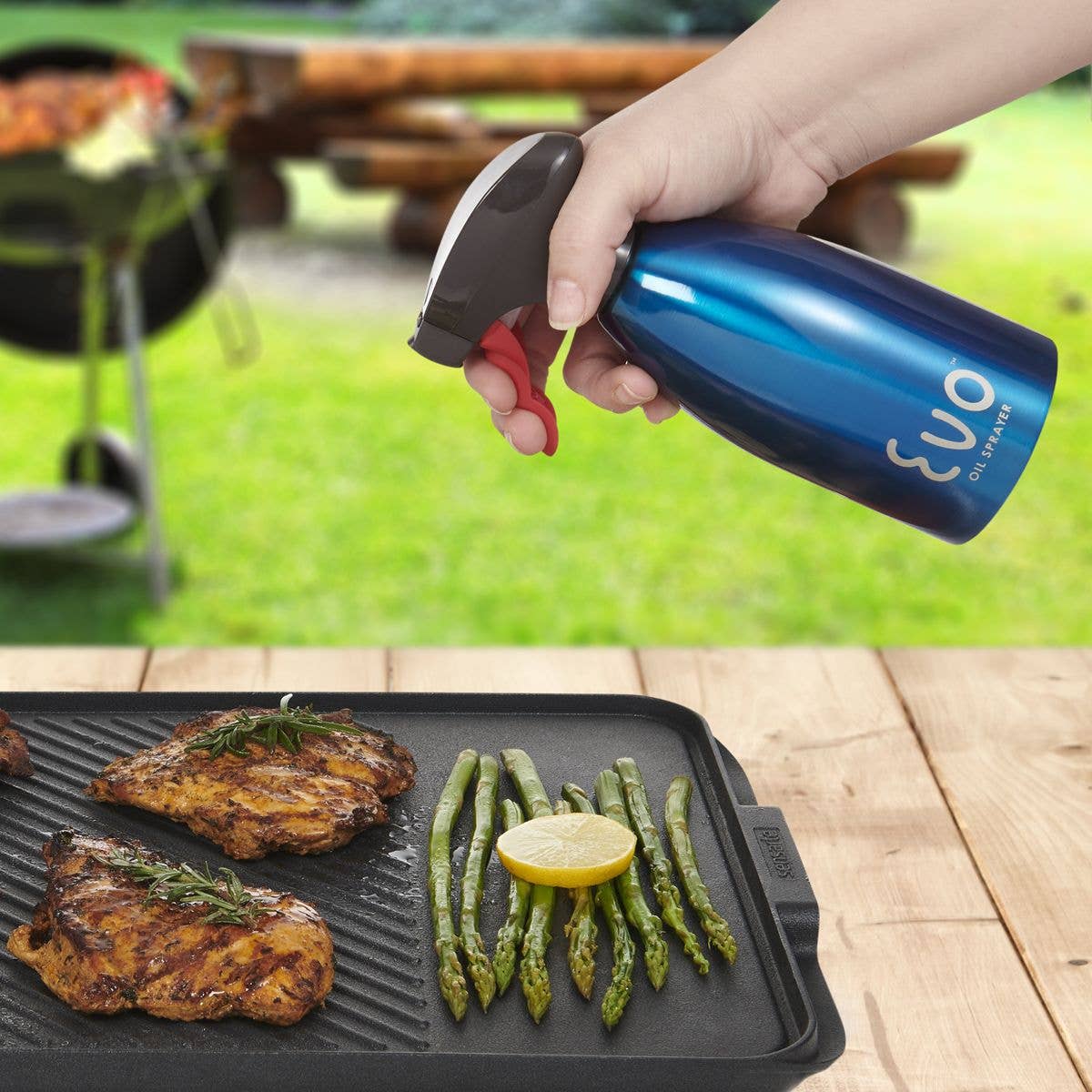 Evo Oil Sprayer, Stainless Steel, Blue, 16oz