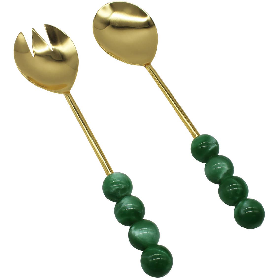 Set of Two Hyaline Bubble Salad Servers - Green