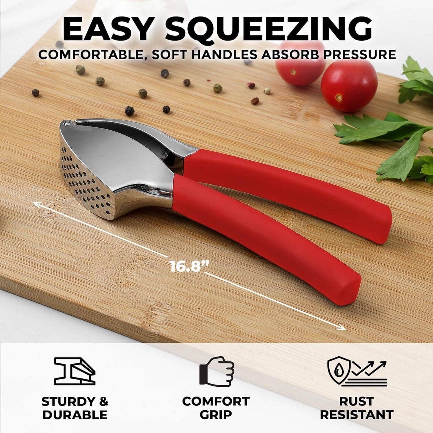 Garlic Press Stainless Steel w/ Peeler and Brush: Light Blue