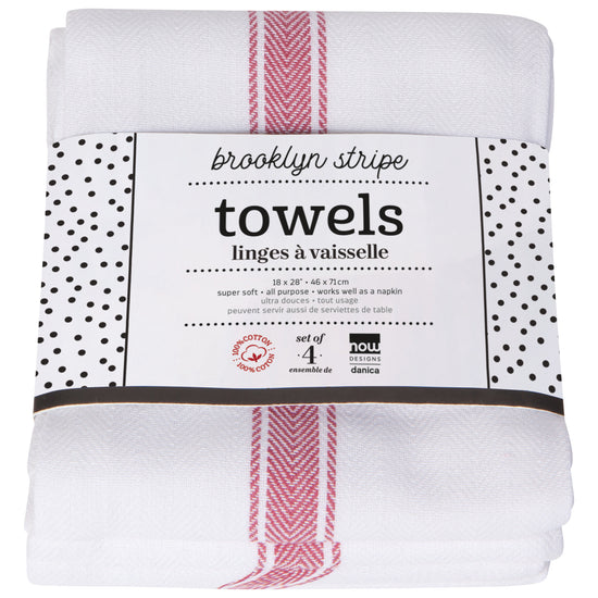Brooklyn Stripe Poppy Red Dishtowels Set of 4