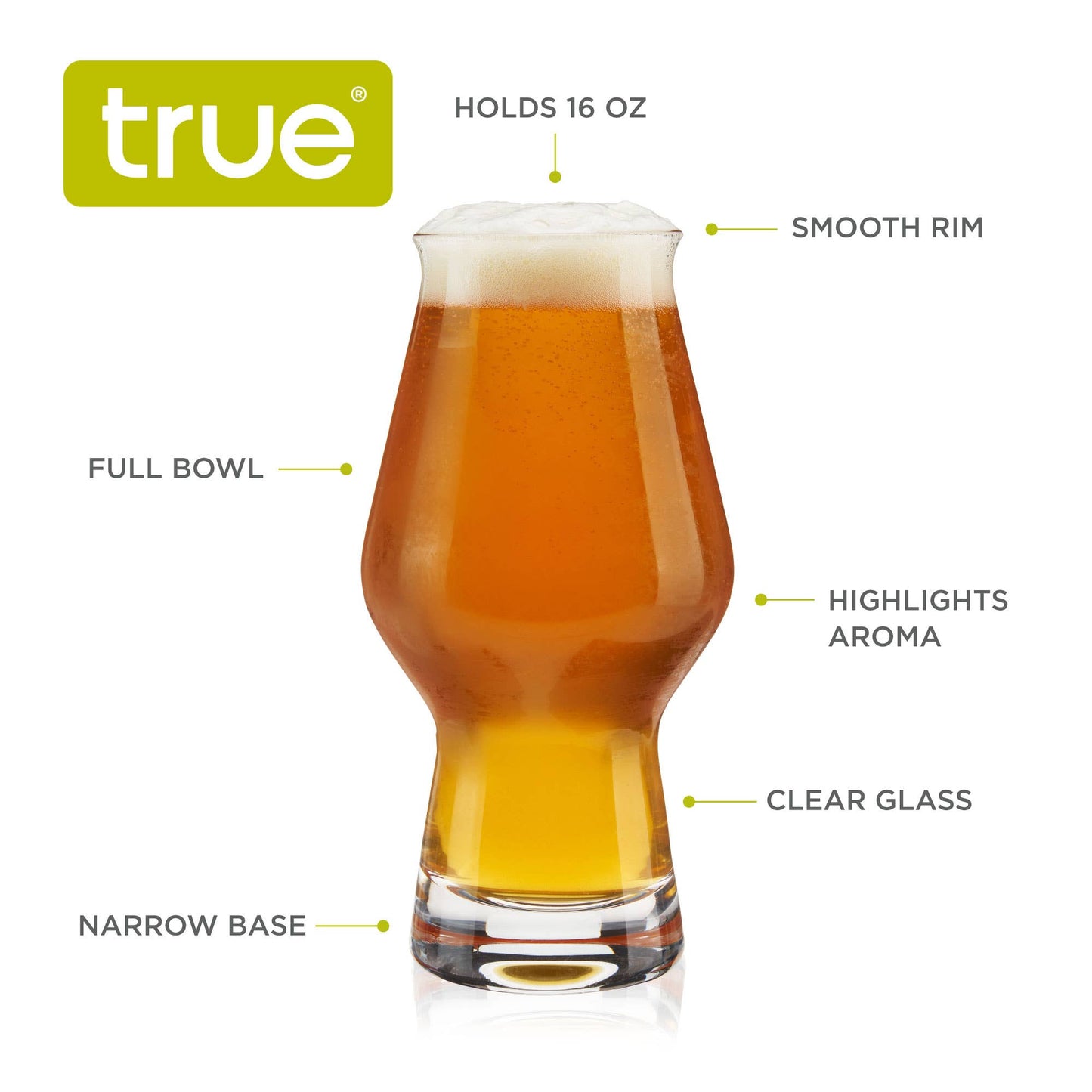 Tapered Glass IPA Beer Glasses - Set of 4