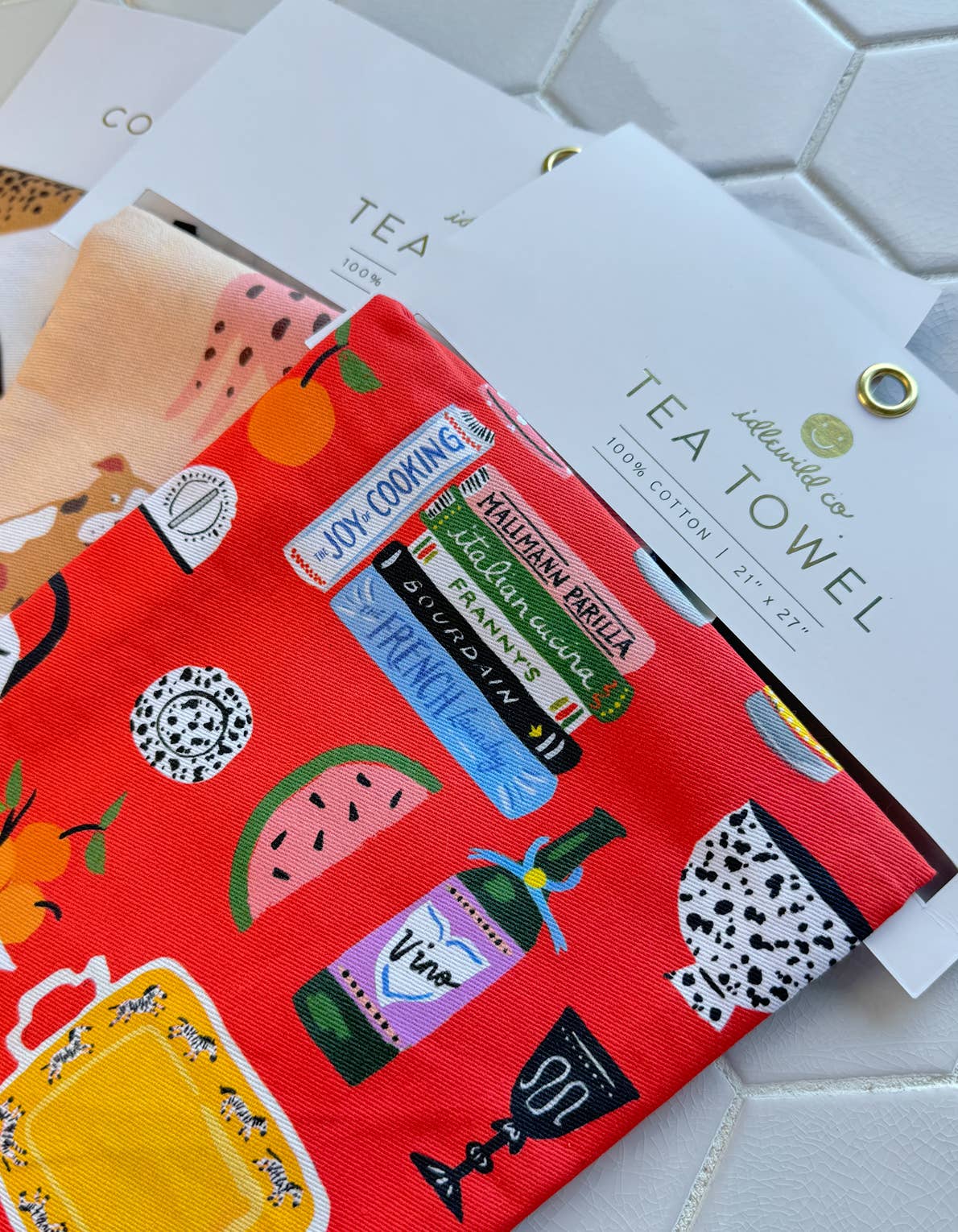 Bagel Cotton Tea Towel with Embroidered Detail