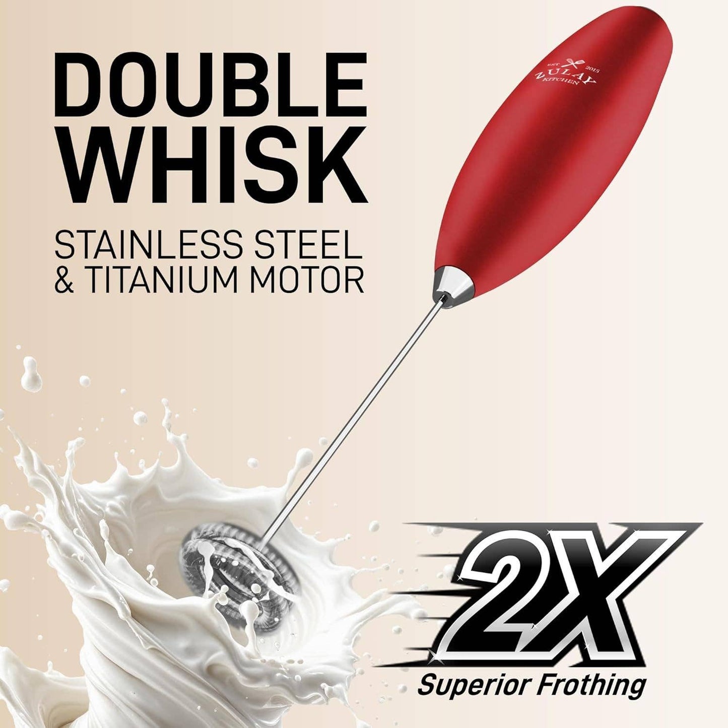Zulay Double Whisk Milk Frother Handheld Mixer: Cardinal Red