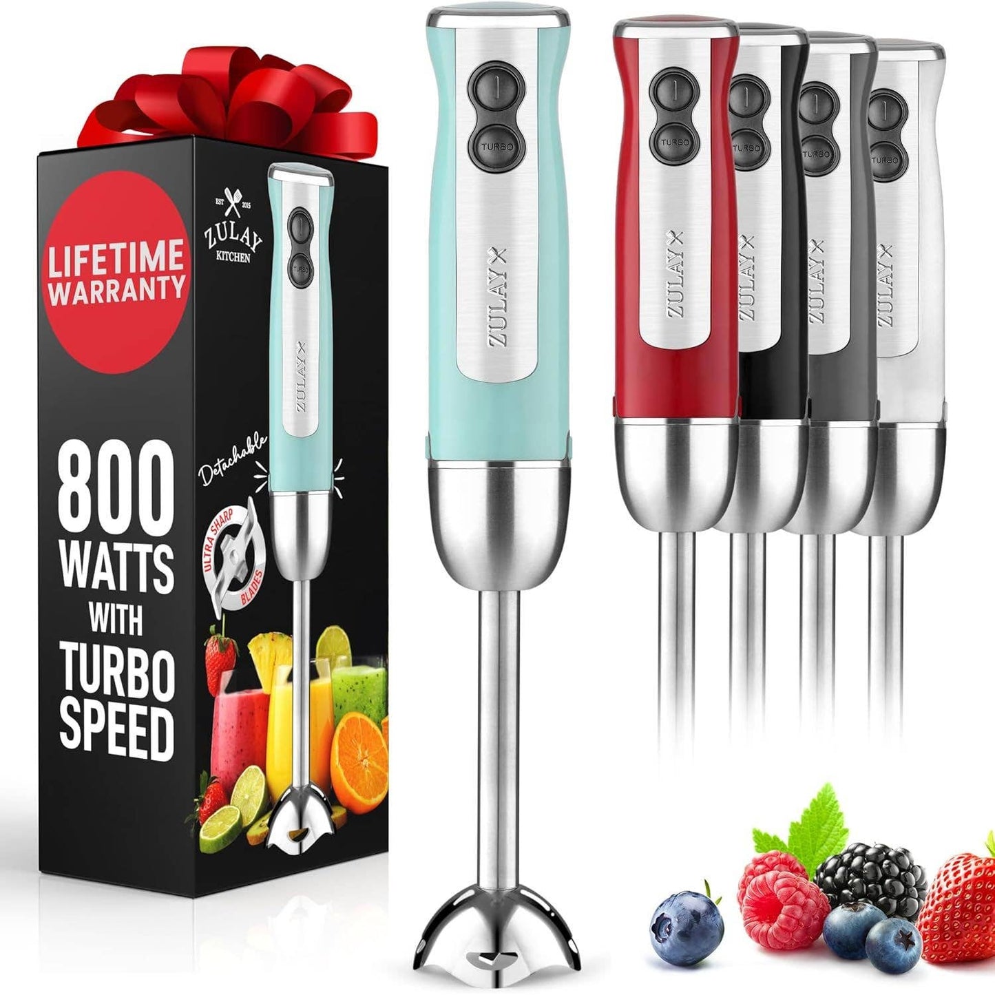 Powerful Immersion Blender Handheld - 800W : Red