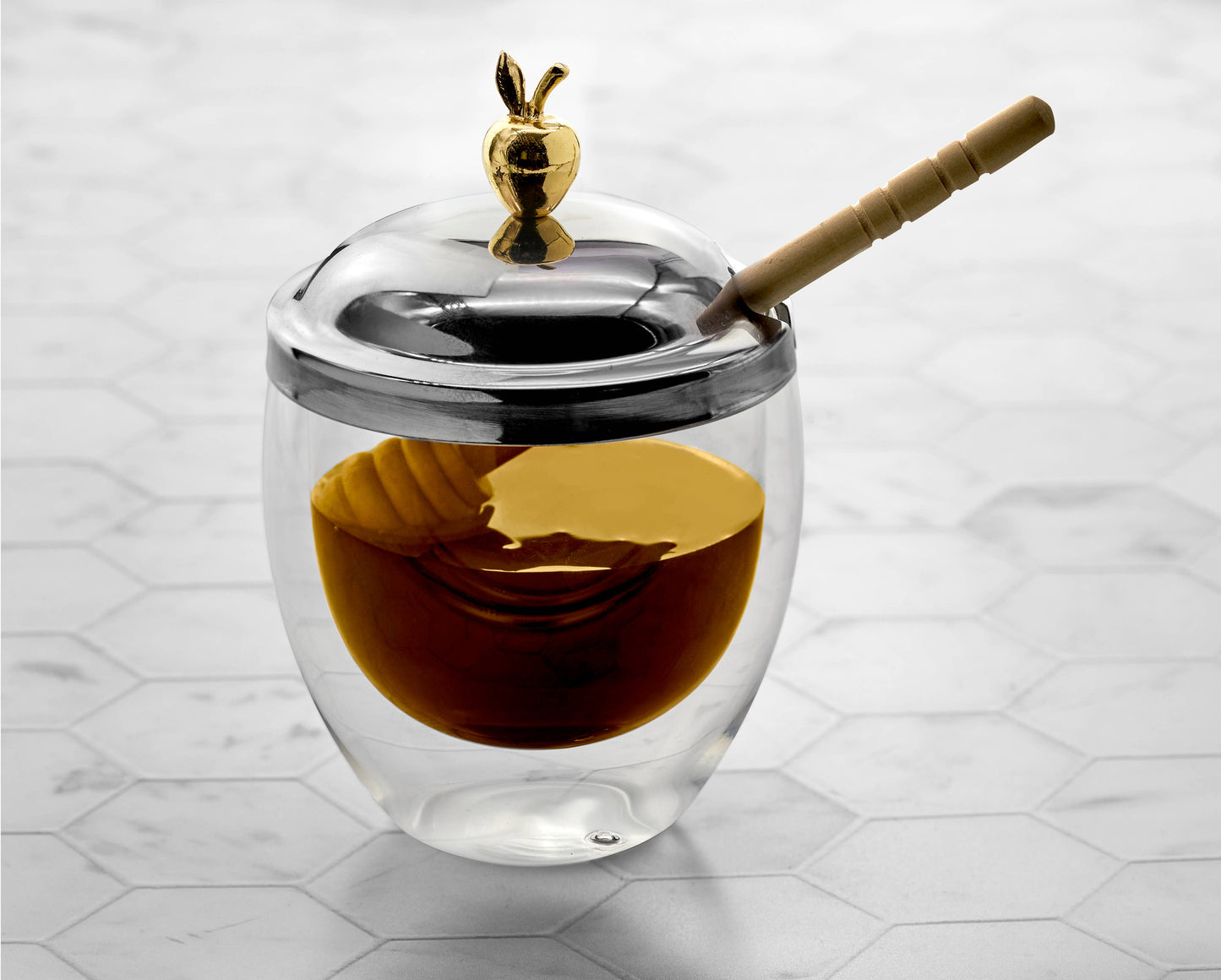 Double Wall Honey Dish - Bee, Pomegranate, Apple: Apple