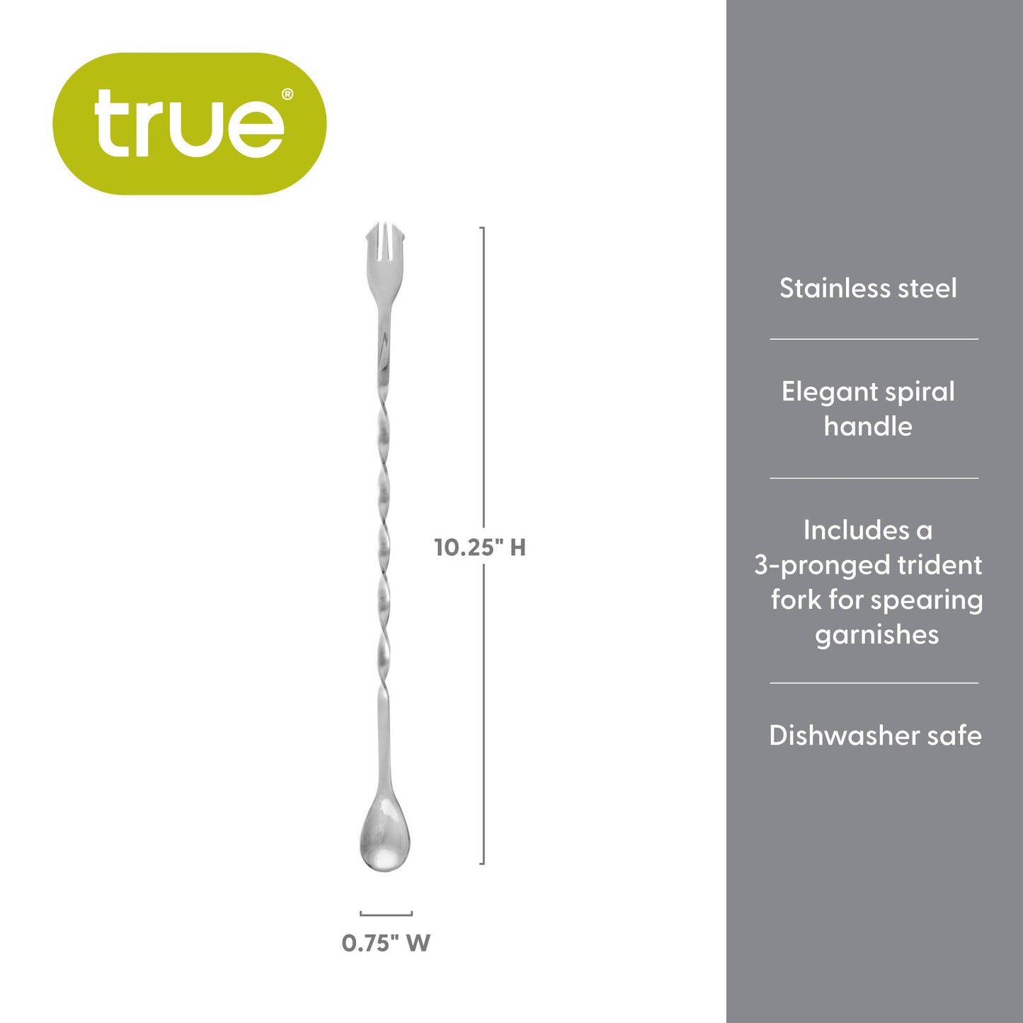 Trident 10.25" Stainless Steel Spiral Cocktail Spoon/Fork: Silver / 201 Stainless Steel