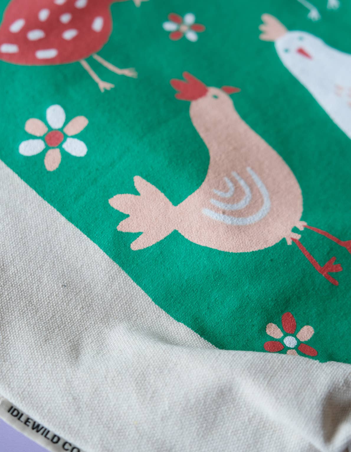 Chicken Field Canvas Tote Bag with Vegan Leather Handle