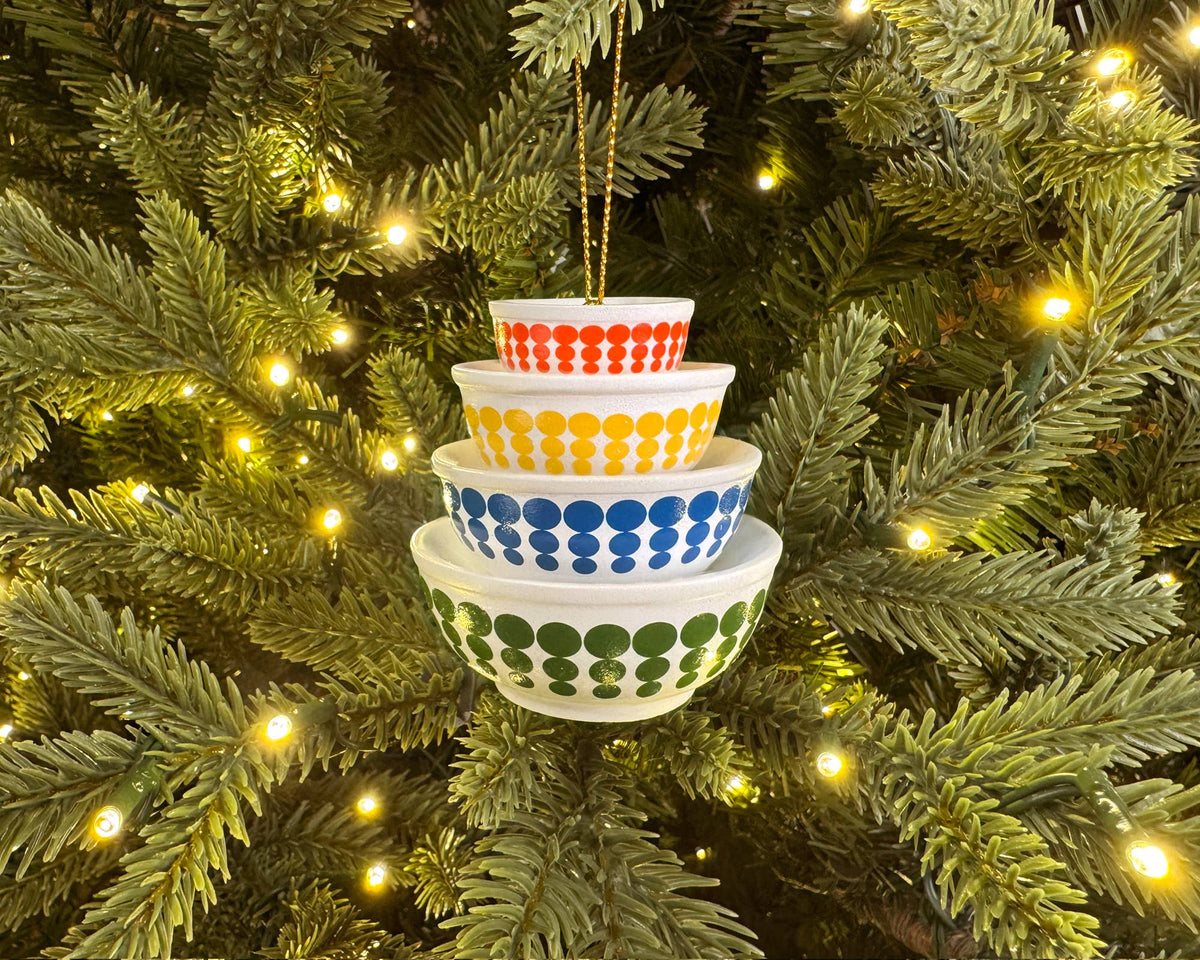 Mini Pyrex-Inspired Bowl Ornament | Retro Christmas Decor: Snowflake Blue