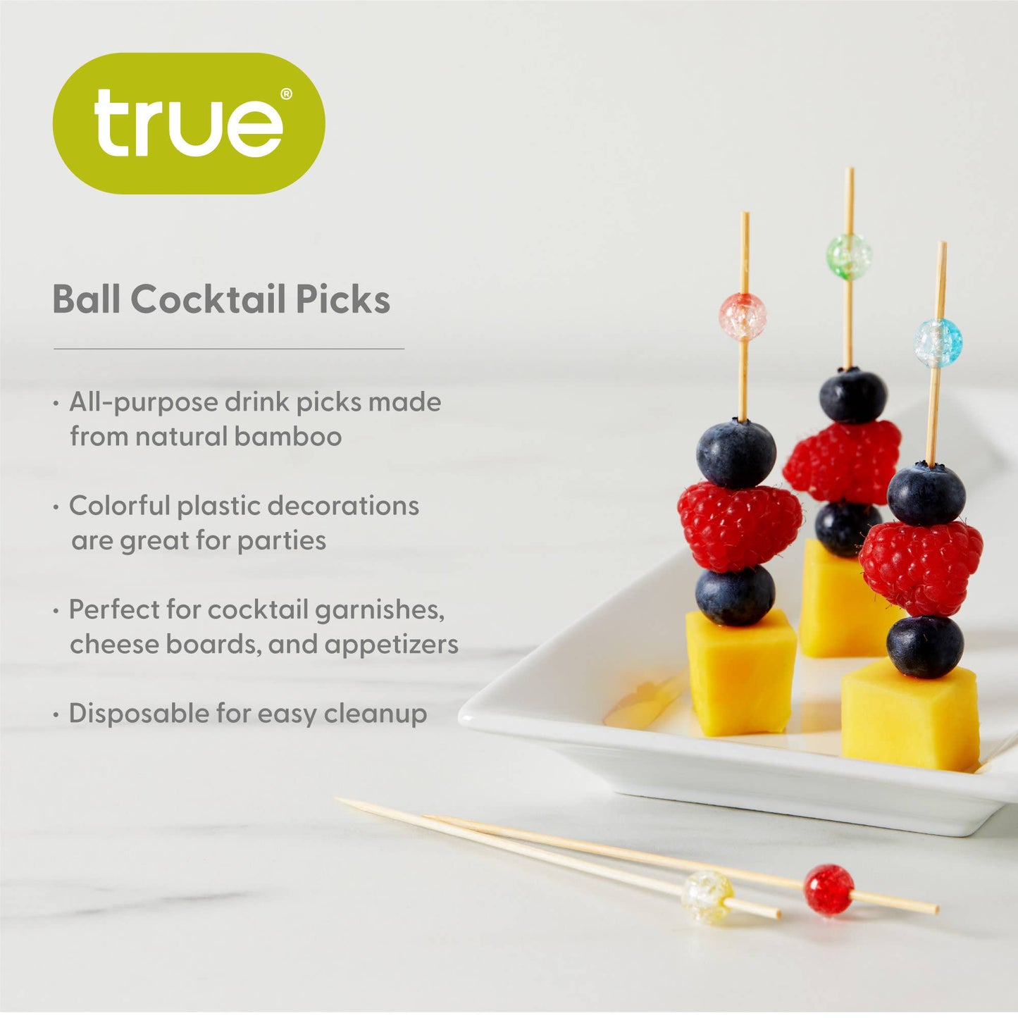 Ball Cocktail Picks - Set of 20: Wood / Bamboo