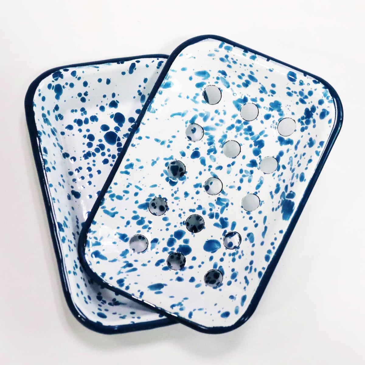 Enamel soap dish in blue marble