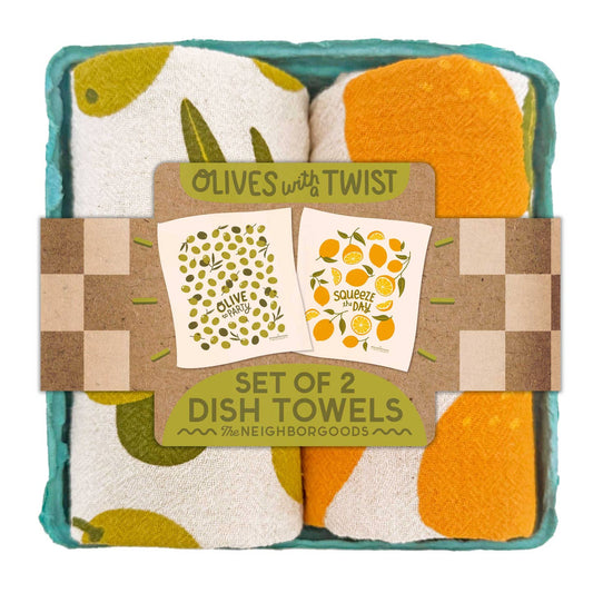 Olives with A Twist (Olive, Lemon) - Tea Towel Set of 2