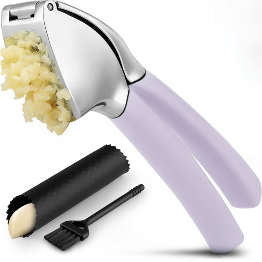 Garlic Press Stainless Steel w/ Peeler and Brush: Lavender