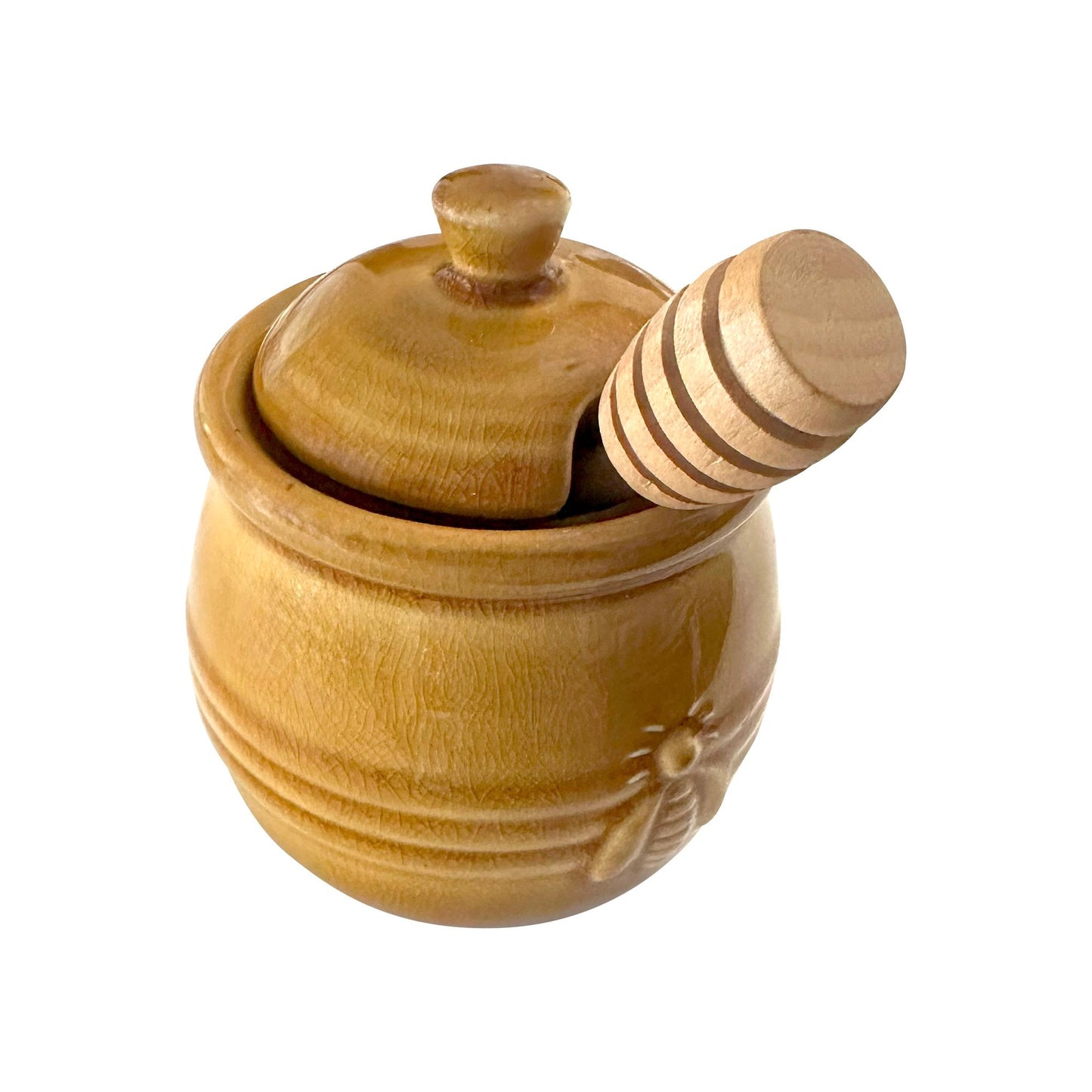 Fox Run Ceramic Honey Jar and Dipper, 10 Ounce Bee Themed Honey Pot