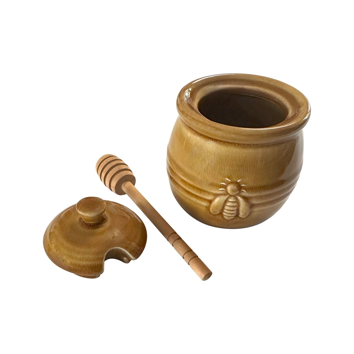 Fox Run Ceramic Honey Jar and Dipper, 10 Ounce Bee Themed Honey Pot