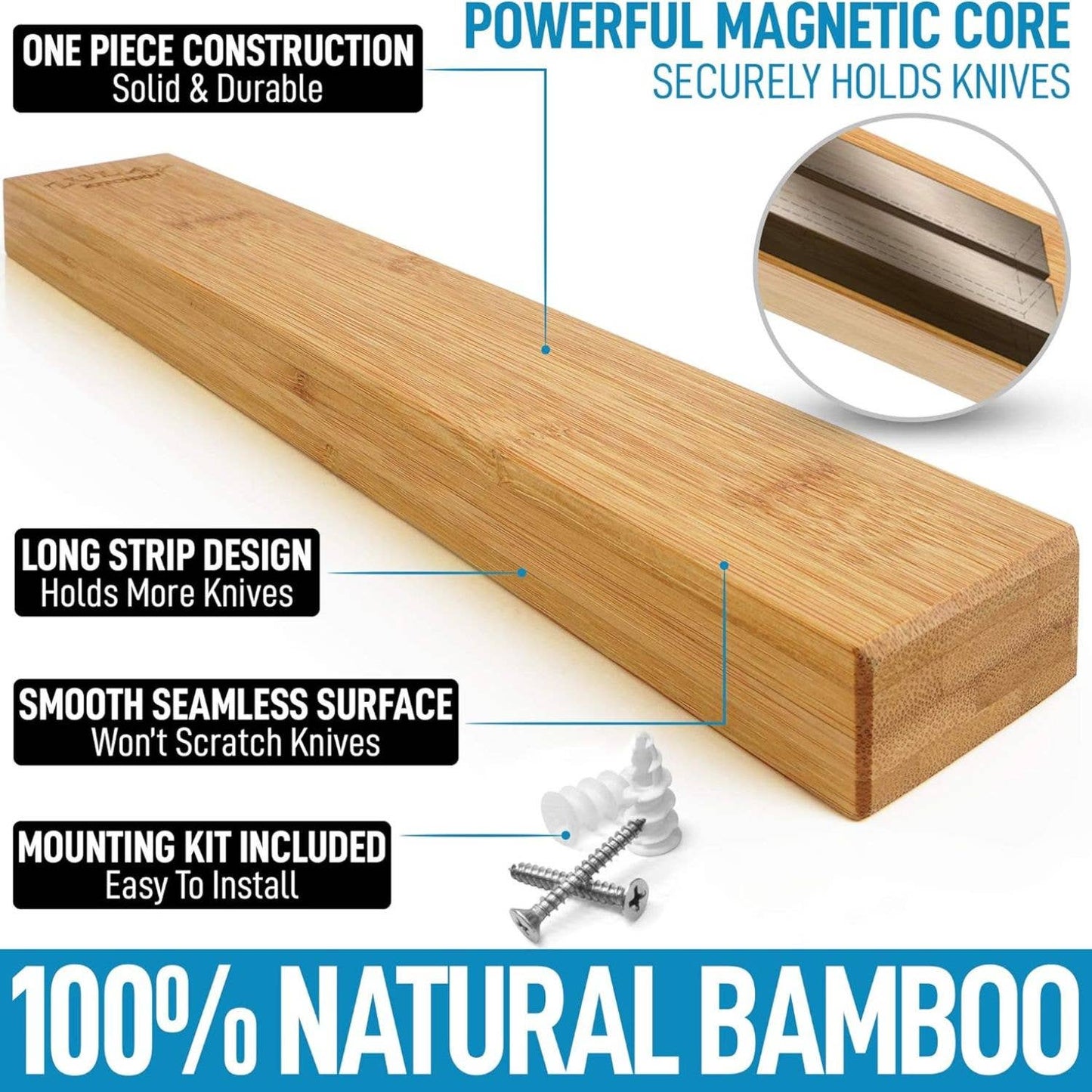 Magnetic Knife Holder - Powerful Wood Magnetic Knife Strip: Bamboo