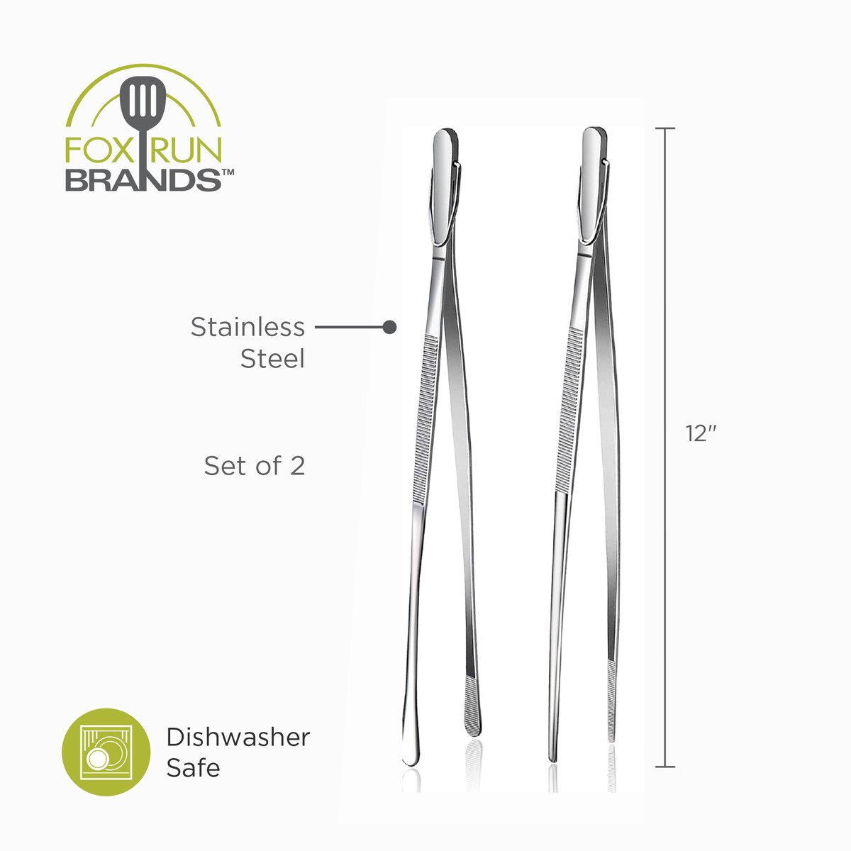 Fox Run Stainless Steel Kitchen Tweezers, Set of 2 Cooking Tweezers