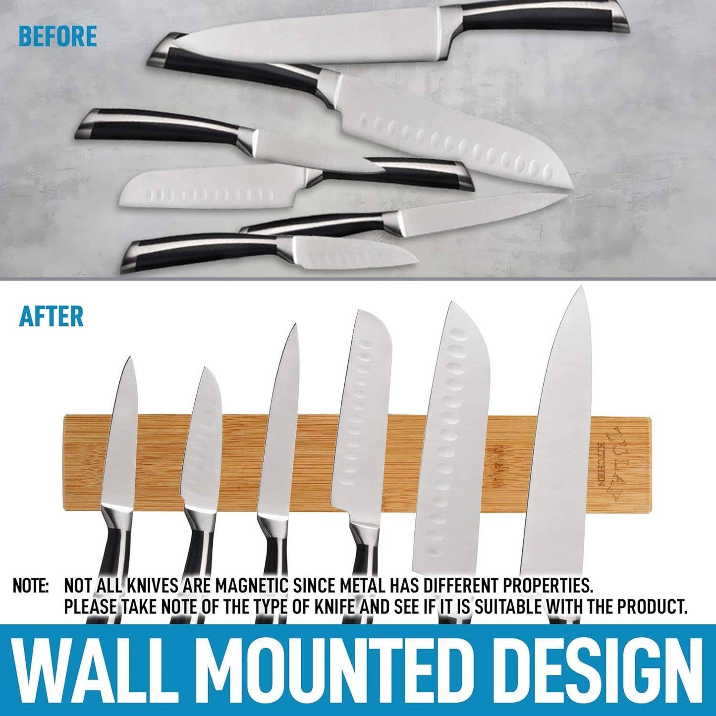 Magnetic Knife Holder - Powerful Wood Magnetic Knife Strip: Bamboo