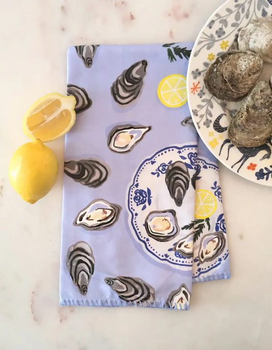 Oysters Cotton Tea Towel with Embroidered Detail