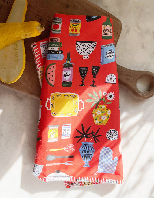 Kitchen Shelf Cotton Tea Towel with Embroidered Detail