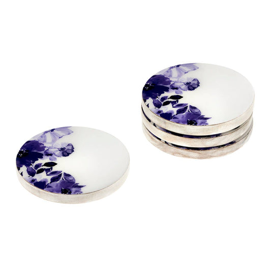 Claro Set of Four Wood Floral Coasters - Two Styles Avail: Whitewash