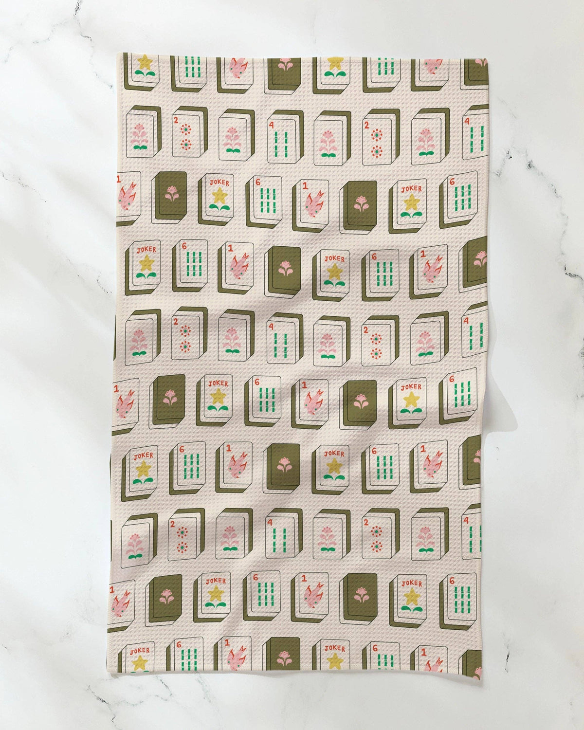 Flower Tiles Tea Towel - Mahjong: Pink