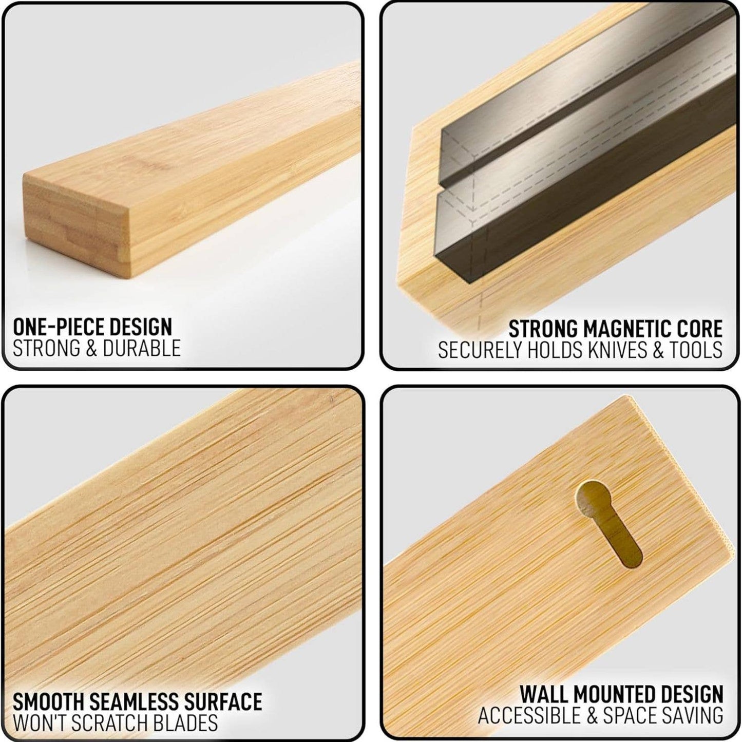 Magnetic Knife Holder - Powerful Wood Magnetic Knife Strip: Bamboo