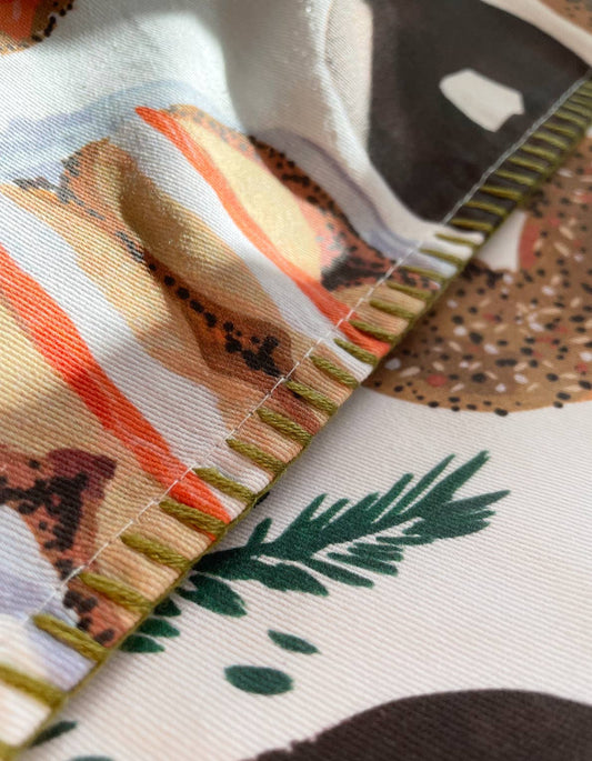 Bagel Cotton Tea Towel with Embroidered Detail
