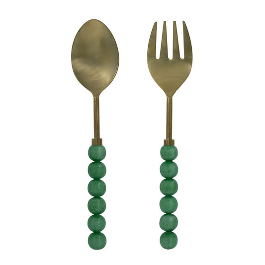 Set of Two Hyaline Bubble Salad Servers - Green