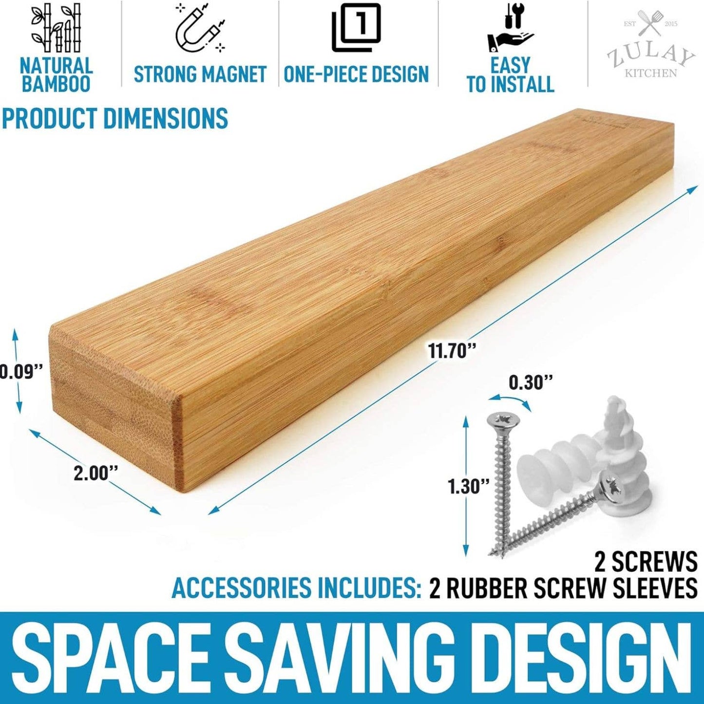 Magnetic Knife Holder - Powerful Wood Magnetic Knife Strip: Bamboo