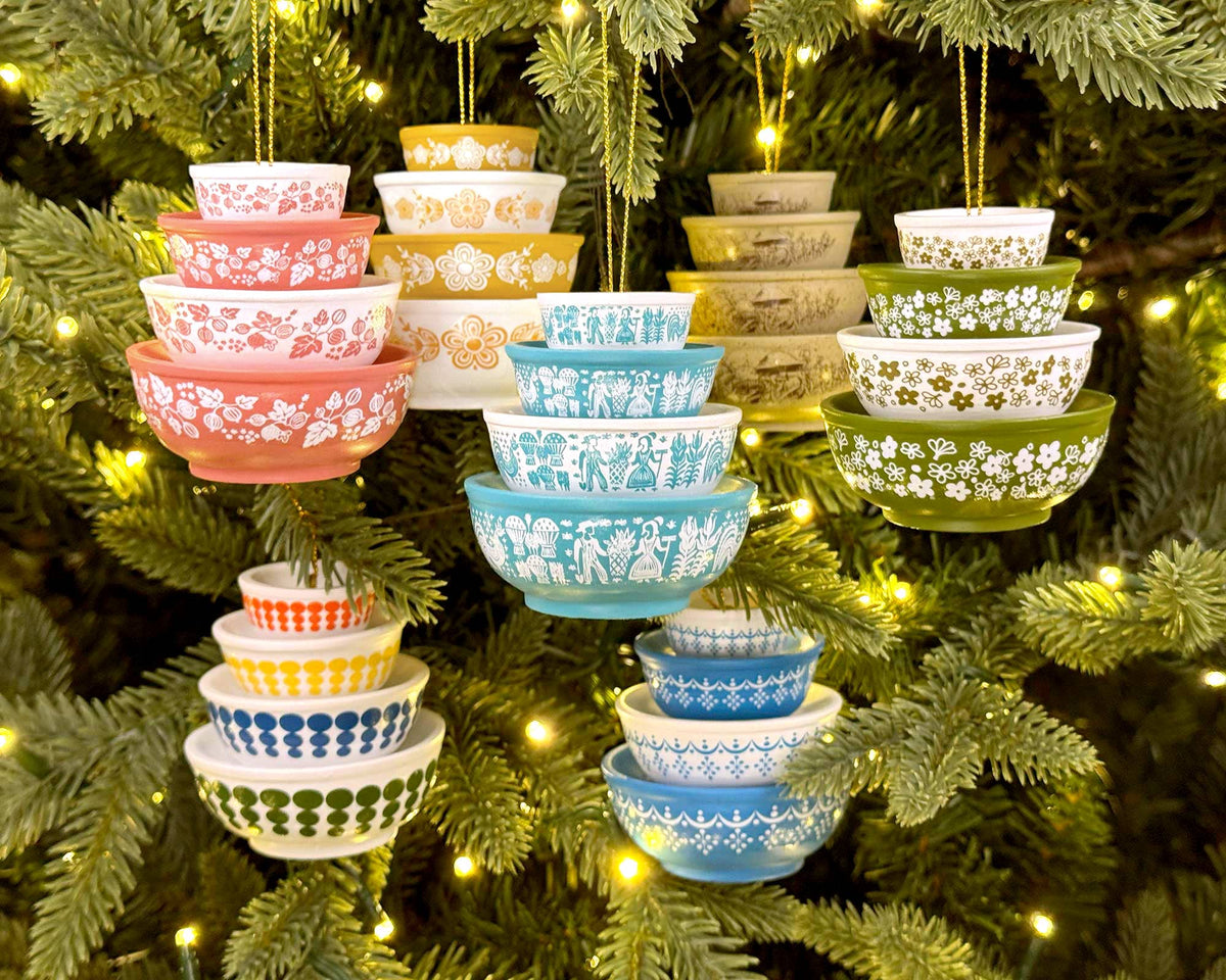 Mini Pyrex-Inspired Bowl Ornament | Retro Christmas Decor: Snowflake Blue