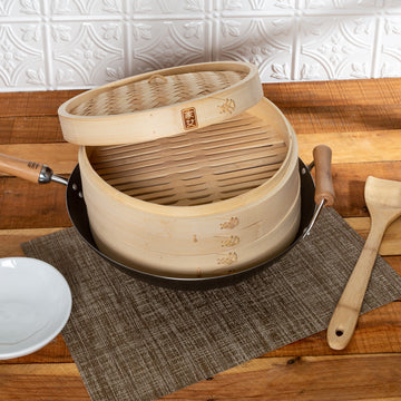 2-Tier Bamboo Steamer Baskets, 12-Inch