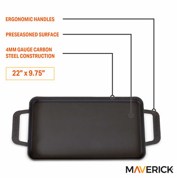 Maverick 22-Inch Preseasoned Carbon Steel Griddle