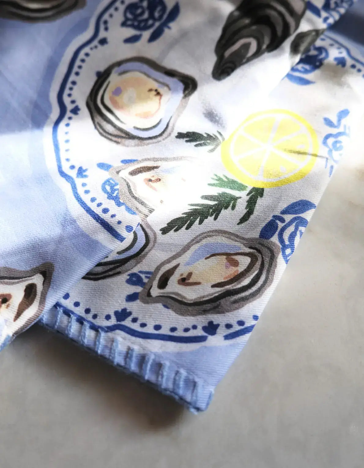 Oysters Cotton Tea Towel with Embroidered Detail