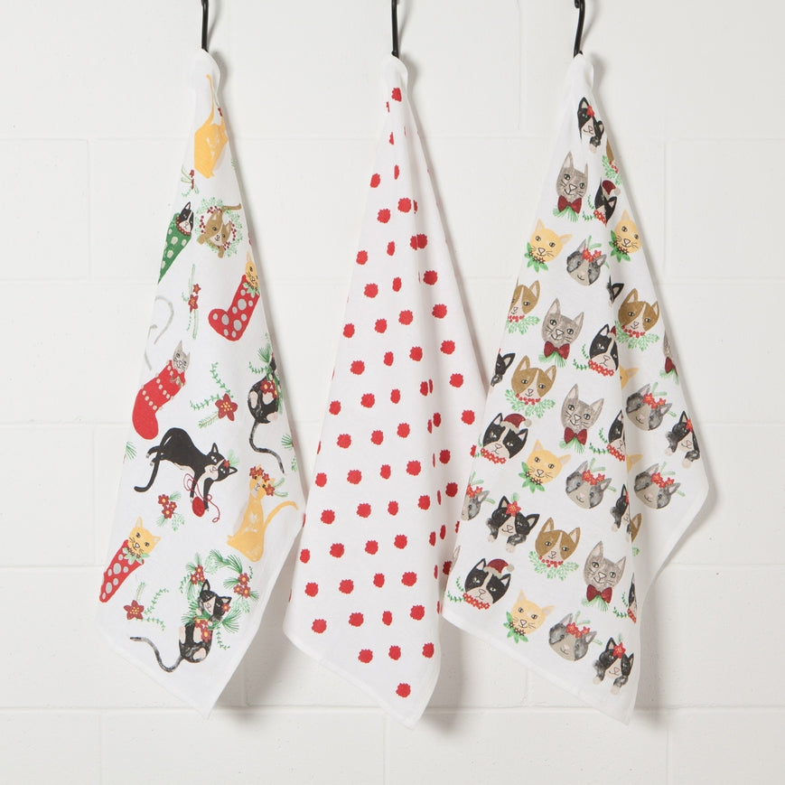 Meowy Christmas Bakers Floursack Dishtowels Set of 3