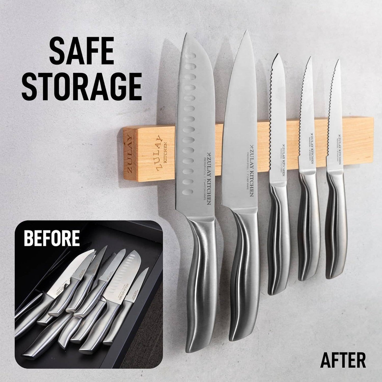 Magnetic Knife Holder - Powerful Wood Magnetic Knife Strip: Bamboo