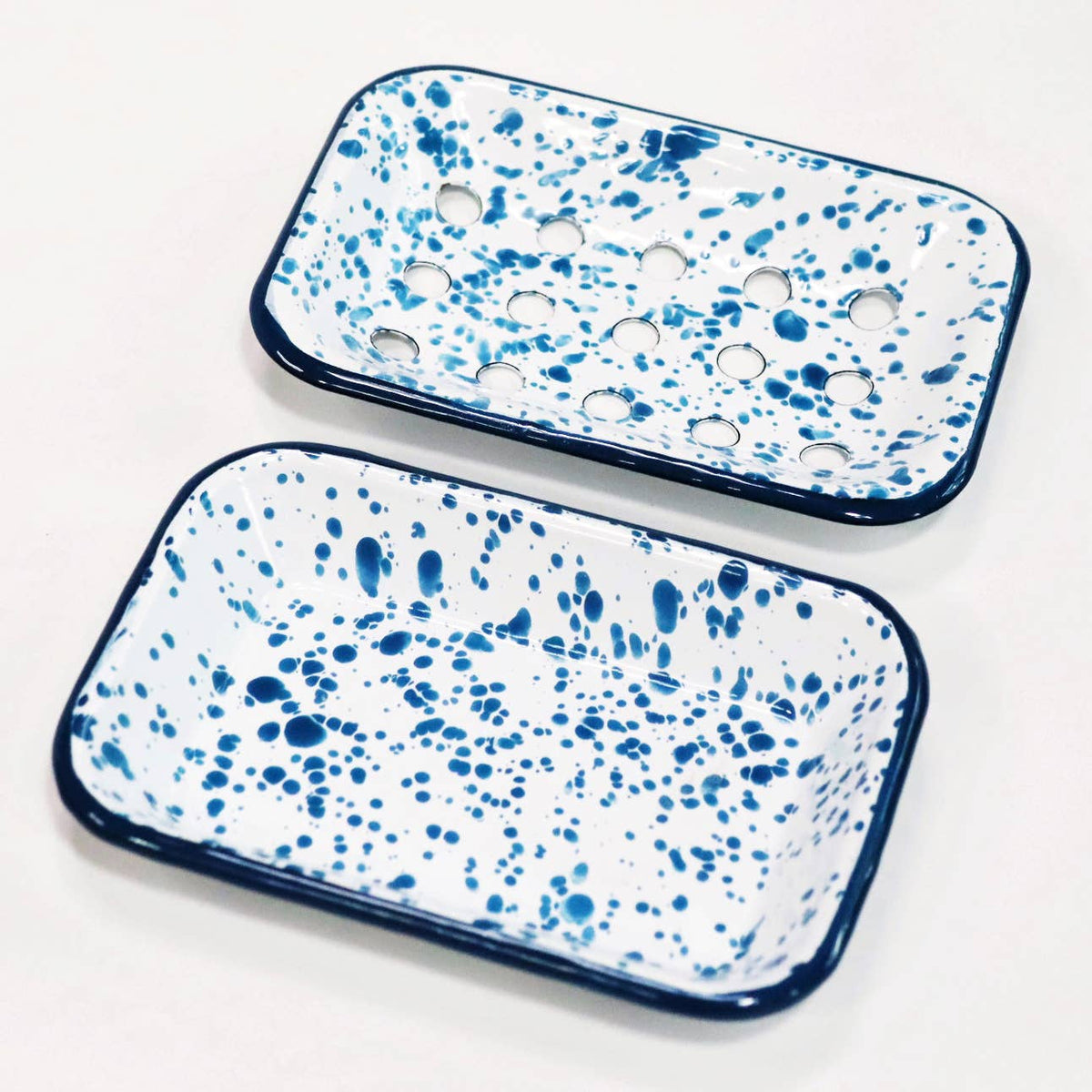 Enamel soap dish in blue marble